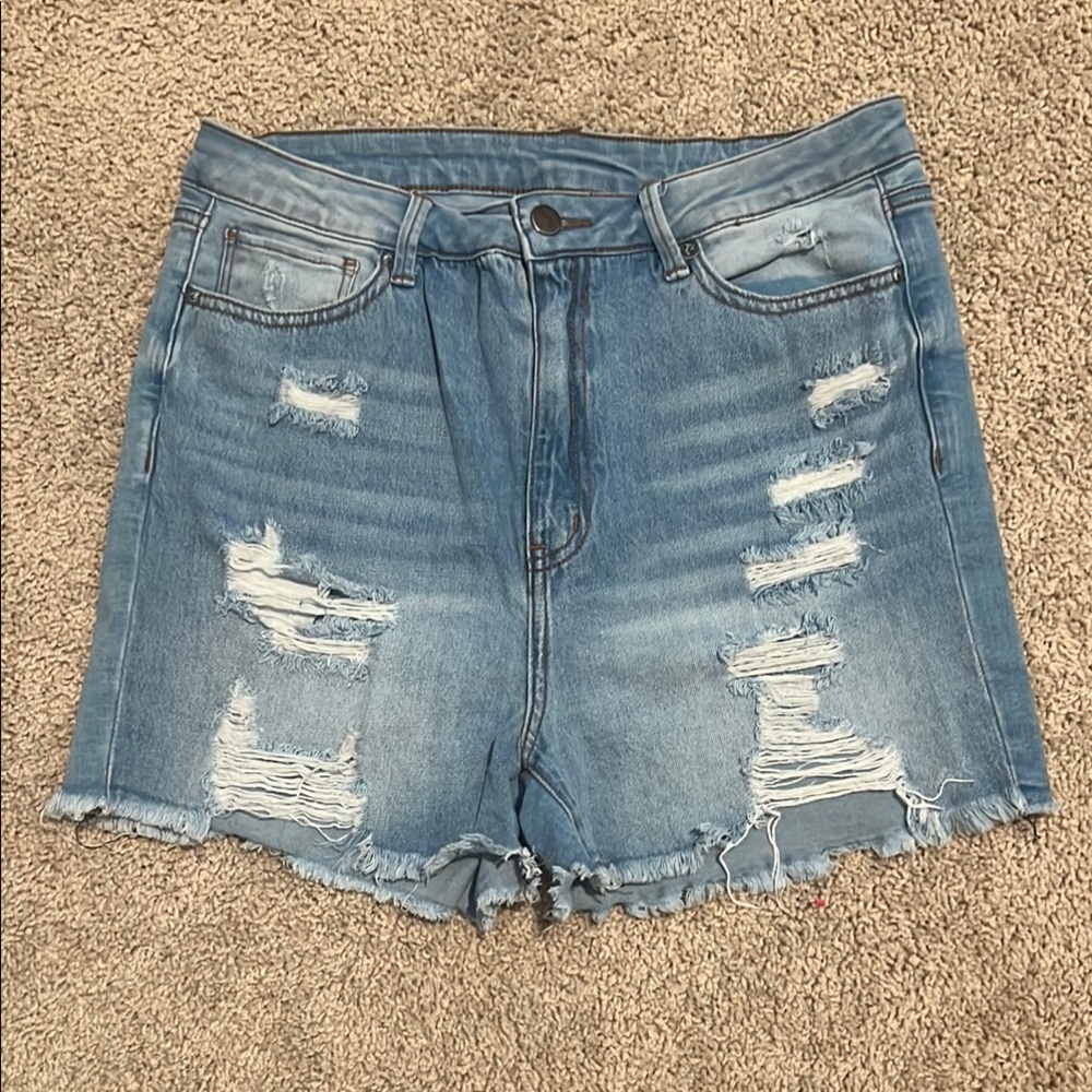 Distressed Blue Denim Shorts